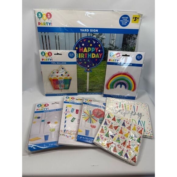 D30  Party Decorations- 8 piece  party decor, napkins, balloons, yard sign - Picture 1 of 5